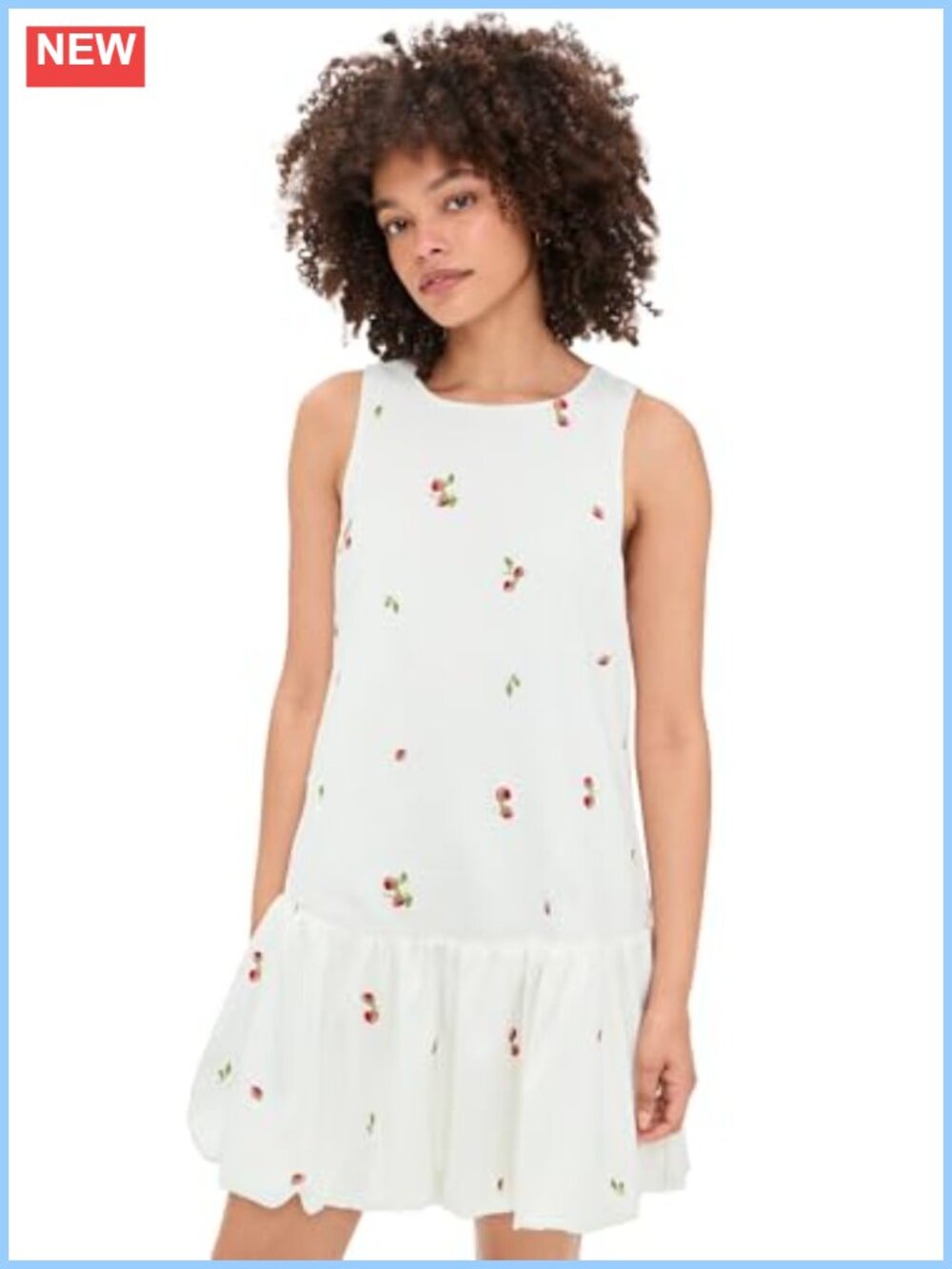 Embroidered Strawberry Bubble Hem Mini Dress Fit & Flare Sleeveless